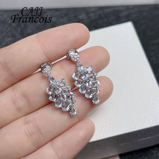 CAJJ Francois Aquamarine Earrings for Women Natural Colorful Jewelry Gemstones 925 Silver Inlaid Aquamarine Earrings