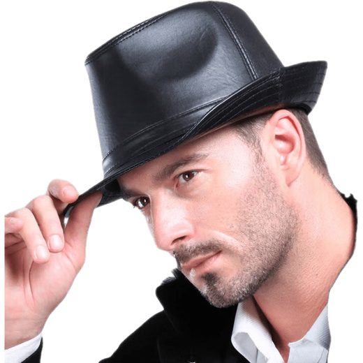 Fadaishan spring and autumn genuine leather hat men's sheepskin jazz hat British big brim gentleman hat winter middle-aged and elderly leather hat trendy hat black 59--60