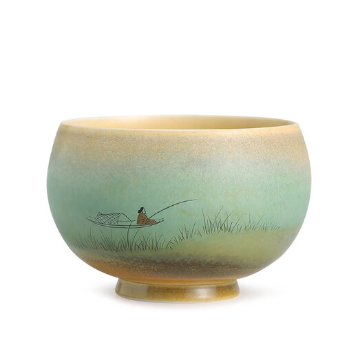 Gold inlaid jade hand-painted tea cup, ceramic kiln-turned single cup small water cup master cup Kung Fu tea set gift box 100ML random hand-painted cup