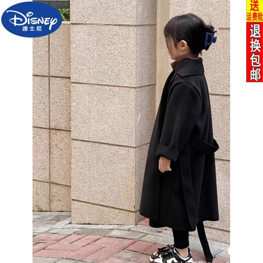 Disney (Disney) 2024 Herbst und Winter Neue Mädchen Wollmantel mit mittlerer Wolle mit Wollmantel mit mittlerer Länge verdickter, vielseitiger Neujahrs-Mantel-Trend schwarz [Modell] 150 empfohlen, weniger als 152 cm zu sein