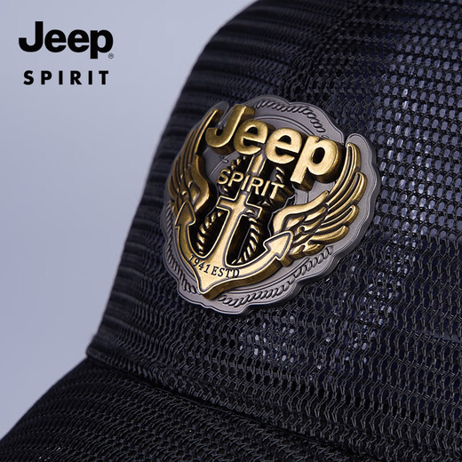 JEEP SPIRIT吉普帽子男士夏季棒球帽速干网眼透气防晒遮阳帽薄款鸭舌帽大头围 黑色 常规码（56-59cm）