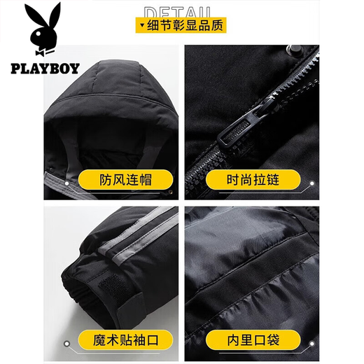 Playboy-Baumwolljacke für Herrenherbst- und Winterstil sowie samterdickte warme, warme Nicht-Federjacke mit Kapuze-Wattebotte kaltes Top 10688-9789 Khaki M.