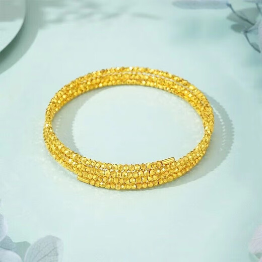 Qianjun Lao Phoenix Gold Store Gold 999 Bungee Bracelet Flashing Three Circles Bounce Beads Memory Elastic Broken Gold Plated 5 1.35g