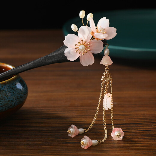 Meng Junchen ancient style peach wood hairpin glazed light pink low plate ancient simple Hanfu national style hair accessories birthday Valentine's Day gift Fendai