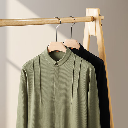 New Year of the Fat Man Chinese Style Men's Large Size Shirt Fat Man Long Sleeve Plus Fat Extra Large Men's Henry Collar Chinese Style Long Sleeve Shirt Black 6XL 235-255Jin Jin is equal to 0.5 kg