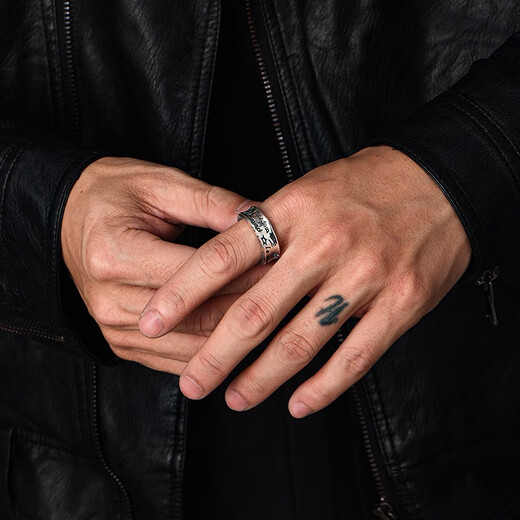 IDEAGEMER925 silver graffiti ring men's cool personality retro style niche creative fashion versatile handsome boy ring graffiti ring Hong Kong No. 19