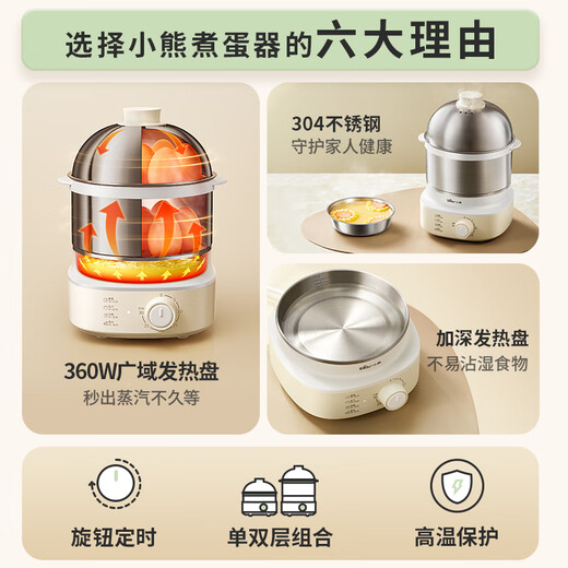 小熊（Bear）蒸蛋器 煮蛋器自动断电 小型不锈钢多功能 双层早餐蒸煮鸡蛋早餐神器ZDQ-Y14F3 政府补贴