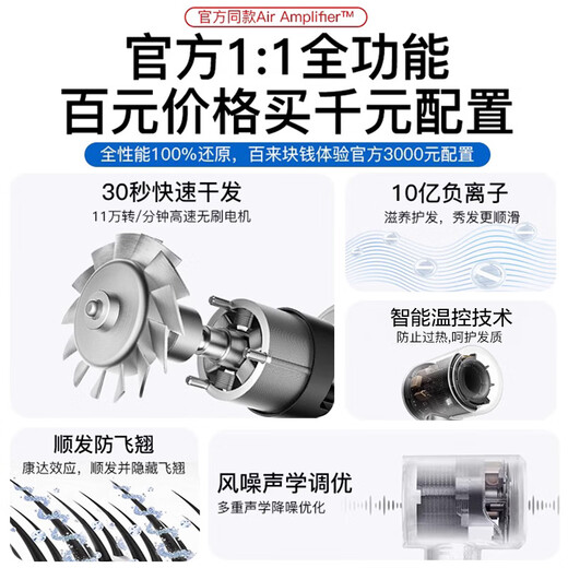 Zhixingsheng 3.3m hair dryer, household mute negative ion, high power, non-damaging, hair salon-specific barber shop high-speed leafless HD15 Huaqiangbei Mori purple gift box single mouth style - 3.3m constant temperature hair care