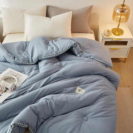Jieliya Class A antibacterial fabric 51% Xinjiang cotton fiber is about 6 Jin [Jin equals 0.5 kg] 200*230cm light blue grid