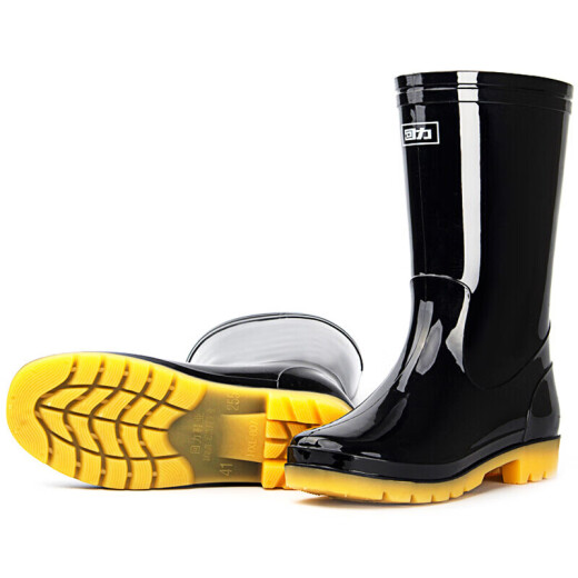 Pull back men's medium-high rain boots, rubber boots, overshoes, waterproof shoes, black medium-high 42