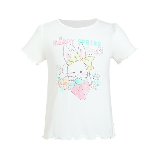Aimer Kids Class A Modal 3A Antibakterielle Männer und Mädchen Kinderpyjama Pullover Kurzarm Pyjamas/Hosen dünne atmungsaktive Milch Leder Kleidung Frauen mit Top-Little-Kaninchen AK141B692 120