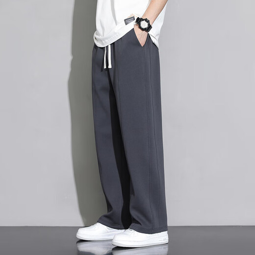 Foss Phil velvet pants men's winter loose thickened straight pants sports drape warm casual pants 901W dark gray L