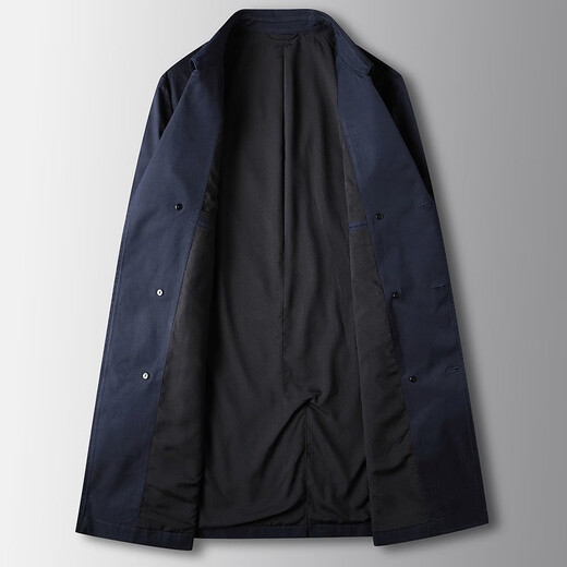 DK light luxury windbreaker men's mid-length double-breasted lapel windbreaker high-end business casual men's windbreaker British style jacket blue 170/M