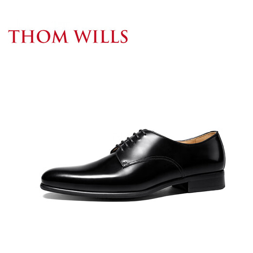 THOM WILLS皮鞋男休闲商务正装圆头德比鞋手工真皮英伦软底男鞋夏季 黑色D1591-1 43 /8.5码