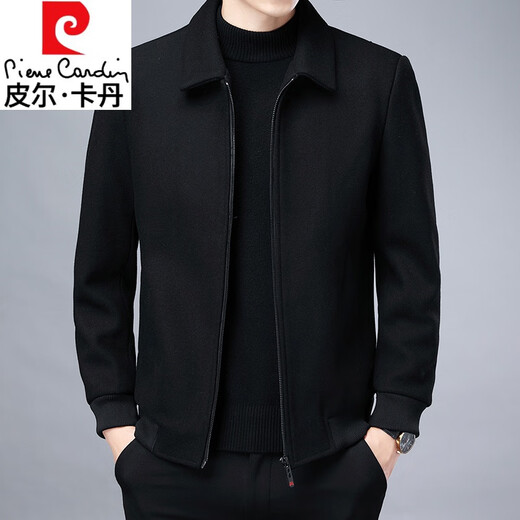 Pierre Cardin Men's Wool Wool Jacket Short Jacket Wool Double-sided Ninnie Coat Thickened Wool Jacket Autumn and Winter M9025 Black Stand Collar XL 180