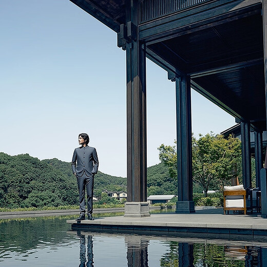 Qi brand suit suit men's spring and summer new stand-up collar shoulder pad suit tunic suit wool suit 1070 127C71070-grey blue 46 (170)