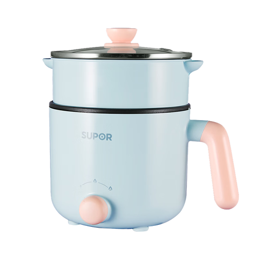 Supor Electric Hot Pot Multi-Purple Electric Cooking Topf für Haushalt Mini Ein-Personen-Multifunktions-Elektroheiztopf Elektrisch Tasse 1-2 Studenten Schlafsaal kleiner Topf Nudel Heißtopf Nudel Instant Pot H12YK829 Blau [mit dampfendem Netz]