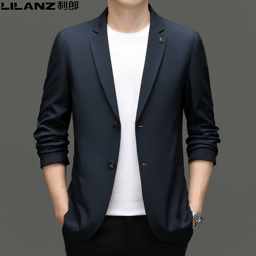 
Lilang men's suit spring and autumn new style of middle-aged and young men's high-end business casual casual clothes single small suit jacket Navy blue [ZL12398] 185/2XL [150-165Jin [Jin equals 0.5 kg]]