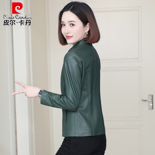 Pierre Cardin Genuine Leather Jacket Small Leather Jacket Women 2025 Spring and Autumn New Haining Leather City Sheepskin Short Jacket for Middle-aged Moms Black XL