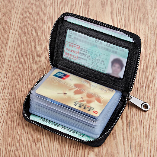ELLEN FANTASIA genuine leather card bag 2024 new large capacity men's multi-card anti-demagnetization driver's license leather case high-end certificate card bag black mirror window style [top leather]