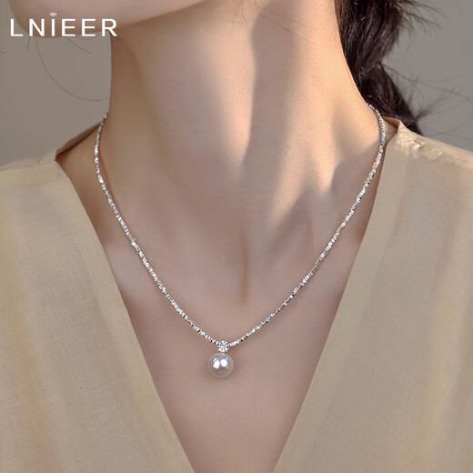 Lnieer S925 silver broken silver few taels of pearl necklace for women, high-end light luxury broken silver clavicle chain as a Valentine's Day gift for girlfriend, broken silver pearl necklace S925 silver