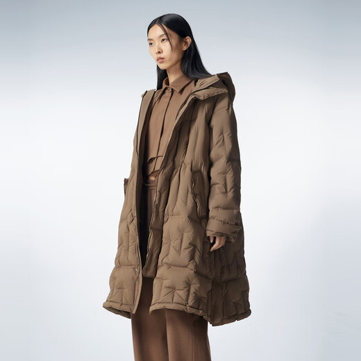
JNBY/Jiangnan Busy Autumn and Winter Down Jacket for Women Irregular Loose Hooded A-type Mid-length Simple 5NAC14420 206/Sepia Brown M
