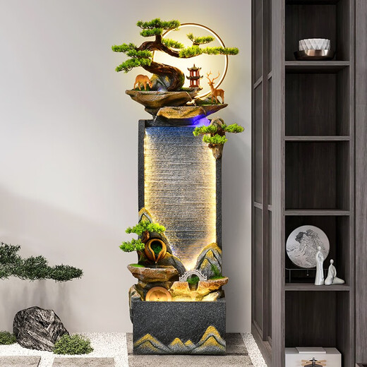 善水源高山流水摆件循环水幕墙客厅落地办公室玄关招财风水轮高端开业 善水源-似水映月-小号