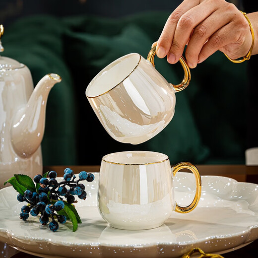 Huangtong Jingdezhen Ceramic Water Set Light Luxury Nordic Style Tea Set High-end High Temperature Living Room Home Water Cup Teapot Teacup I’ll Have You All the Way Pearlescent White Water Set