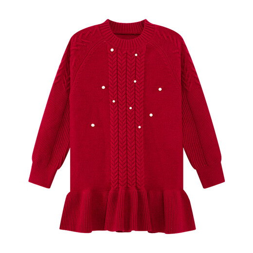 Zuoxi Girls Red Sweater Dress New Year's Eve Clothing for Children Autumn and Winter 2025 New Girls Winter Fishtail Skirt Red 120 Recommended height is about 120cm