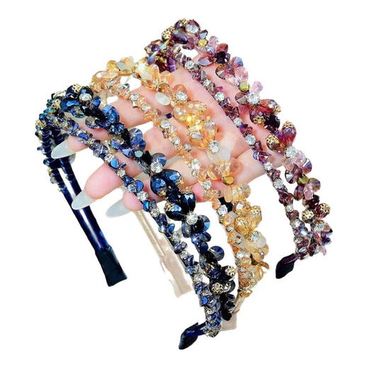 Zuoou headband for women 2025 new style forest fairy rhinestone pressed hair headband high-end no hair clip crystal hair accessory purple