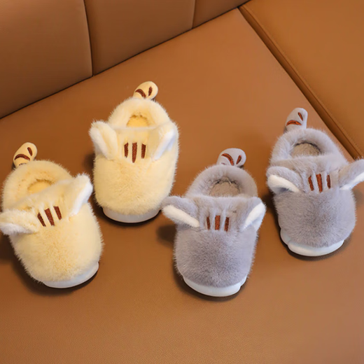 Muni Children's Cotton Slippers Autumn and Winter Cartoon Cute Kitten Claw Slippers Baby Home Indoor Thick Soled Girls Slippers Winter Lemon Yellow 34/35 Size Inner Length 21.5cm