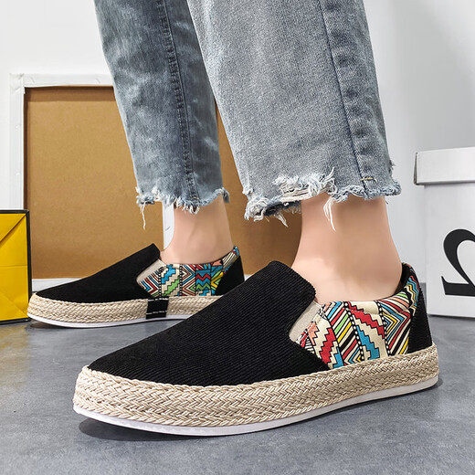 
H8 cloth shoes men's 2025 new breathable lazy shoes one-legged canvas shoes men's shoes old Beijing casual shoes black (Ultra-Ultimate version) 43
