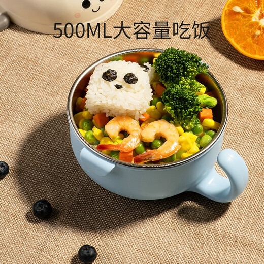 英氏宝宝辅食碗餐具不锈钢防摔防烫自主吃饭儿童碗牛奶杯餐碗婴儿碗 【公主粉】五件套+荷花餐盘
