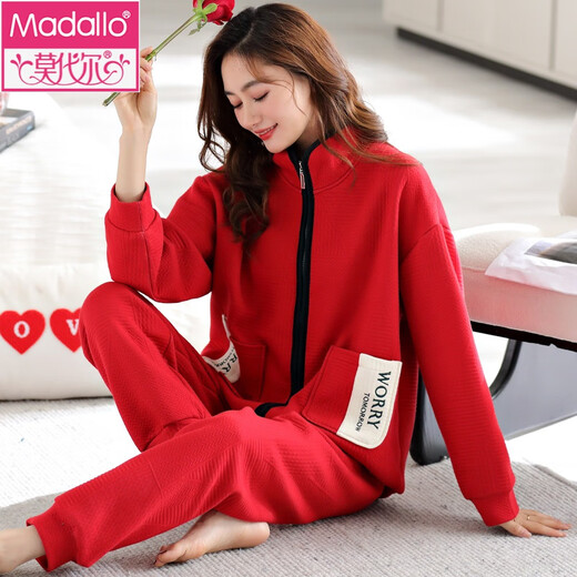 
Modal pajamas for women in autumn and winter thickened pure cotton new style cotton cardigan zipper casual air cotton mezzanine home clothing set MC-15271 M [Suggested weight: 85-100Jin [Jin equals 0.5 kg]]