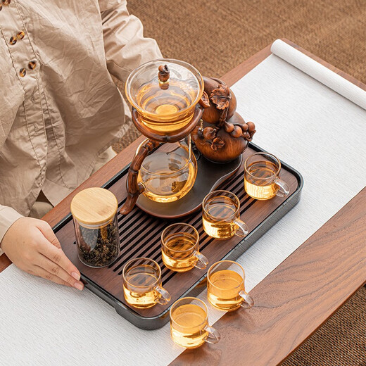 Good Kiln Glass Automatic Kung Fu Tea Set Anti-scalding Home Office Lazy Magnetic Tea Maker Holiday Souvenir Gourd Tea Maker Upgraded/Next Day Delivery Practical Souvenir for Husband, Teacher and Elders Retirement