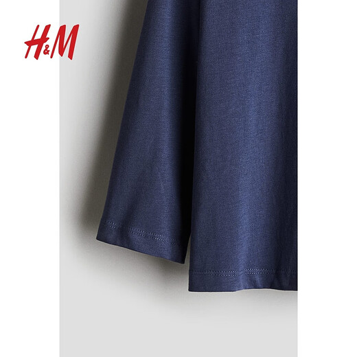 H&M童装女童T恤夏季柔软舒适休闲简约长袖圆领上衣1246374 蓝色 140 688-10Y