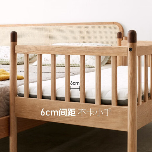 Genji Muyu children's furniture children's splicing bed baby newborn bed with guardrail baby bed all solid wood widened bedside crib multi-functional furniture (oak) splicing bed + J11 mattress (0.8*1.8m)