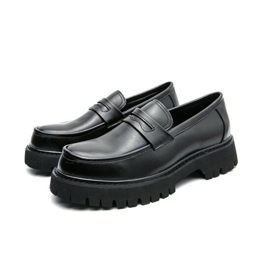 Belle Loafers El suela grueso de los hombres aumentó el estilo británico de los zapatos de cuero de cuero de los pies redondos de los pies de los zapatos formales de la cabeza grande tendencia 695 brillante negro 43