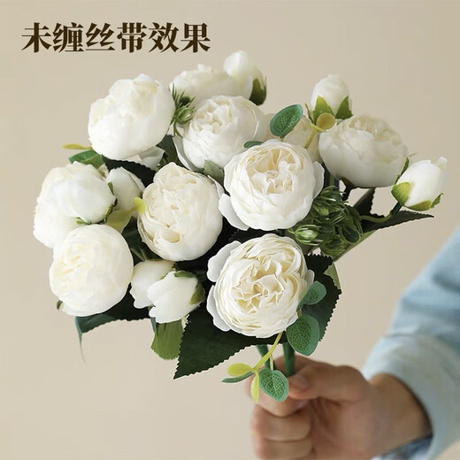 东之天地 手捧花仿真白色玫瑰手捧花领证拍照道具伴娘花束绢花球婚礼花束 白玫瑰手捧花1束【含丝带】