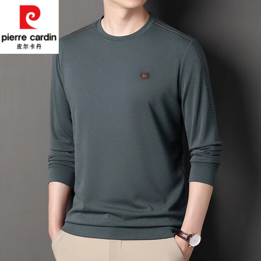 皮尔卡丹（pierre cardin）纯棉长袖t恤男士中年圆领卫衣男2024新款秋装上衣潮T打底衫 黑色6625款 165/M