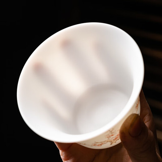 Shengye Mingdao Kung Fu Tea Set Set Suet Fat Jade Ceramic Tea Cup Fair Cup Lid Bowl Home Gift Box Set Happy Eyebrows - Chinese White 10 pieces