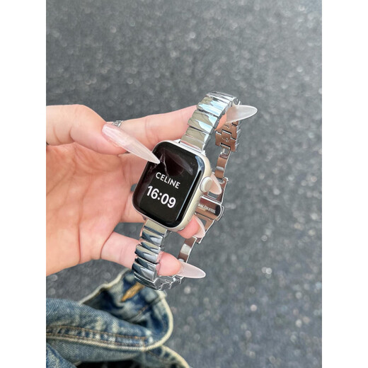 FJU适用苹果手表表带apple watch ultra2金属iWatch10新款s9轻奢s8智能s7原装series10高级感s6腕带 亮银 适用：iwatch 12342mm