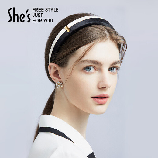 She s Qianzi Xiaoxiang style simulated silk satin hairpin, fashionable hair band, pressed hair headband, headband, birthday gift for girlfriend, black and white contrasting color H1