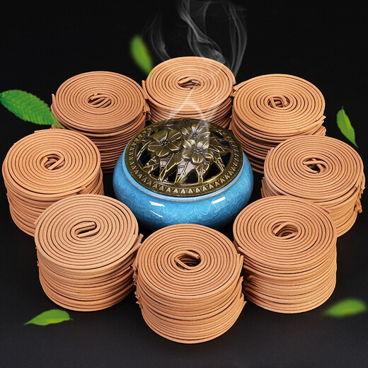 Fushengtang sandalwood incense coil household indoor agarwood incense toilet deodorization bathroom mugwort mosquito repellent incense 120 discs of Thuja incense (incense burner included)