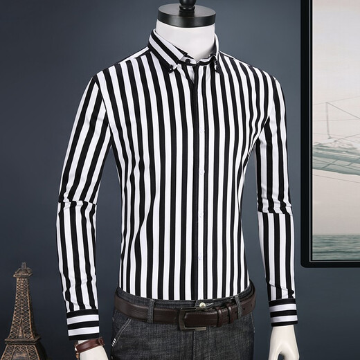 Talentiertes Yijia Vertikales gestreiftes Hemd Herren-Langsamen, schlanker Baumwollkoreaner-Stil gutaussehender Frühlings-Männer modisches lässiges Hemd-Hemd-Mode-Fashion Anti-Falten-Marine Streifen 5009 39