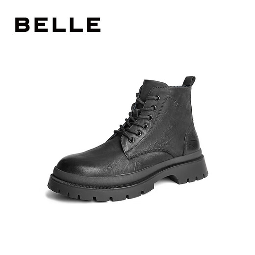 Belle Celebrity same style with Martin boots Comfortable cowhide thick-soled short boots Outdoor casual boots 8NB01DD4 Black-Single 41 (255mm)