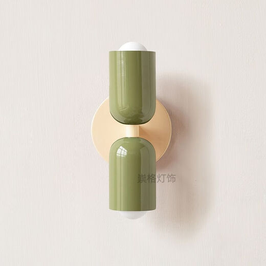 Yaotian Cream Wall Lamp Mid-Autumn Style Creative Modern Simple Vintage Color New Double-Headed Nordic Bedside Lamp Beige Base (Green + Green) Free LED Warm Light