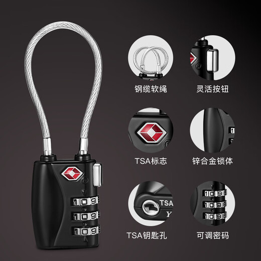 iGear挂锁密码锁TSA海关锁出国旅行箱包背包锁拉杆行李箱锁柜挂锁 缆绳挂锁 JM-719-B