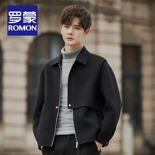 ROMON 2025 new autumn and winter double-sided sheep-Fleece Jacket Men's Wool Wool Jacket Short Casual Coat High-end 58003-345 Military Green (65.2% Wool) XL Size