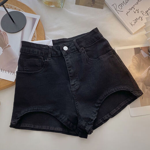 Zhidoudou dehnen hohe Taille enge Denim -Shorts für Frauen 2023 Sommer Heißes Mädchen kleine schlanke Ultra kurze heiße Hosen schwarz + grauer Songgürtel 694 S